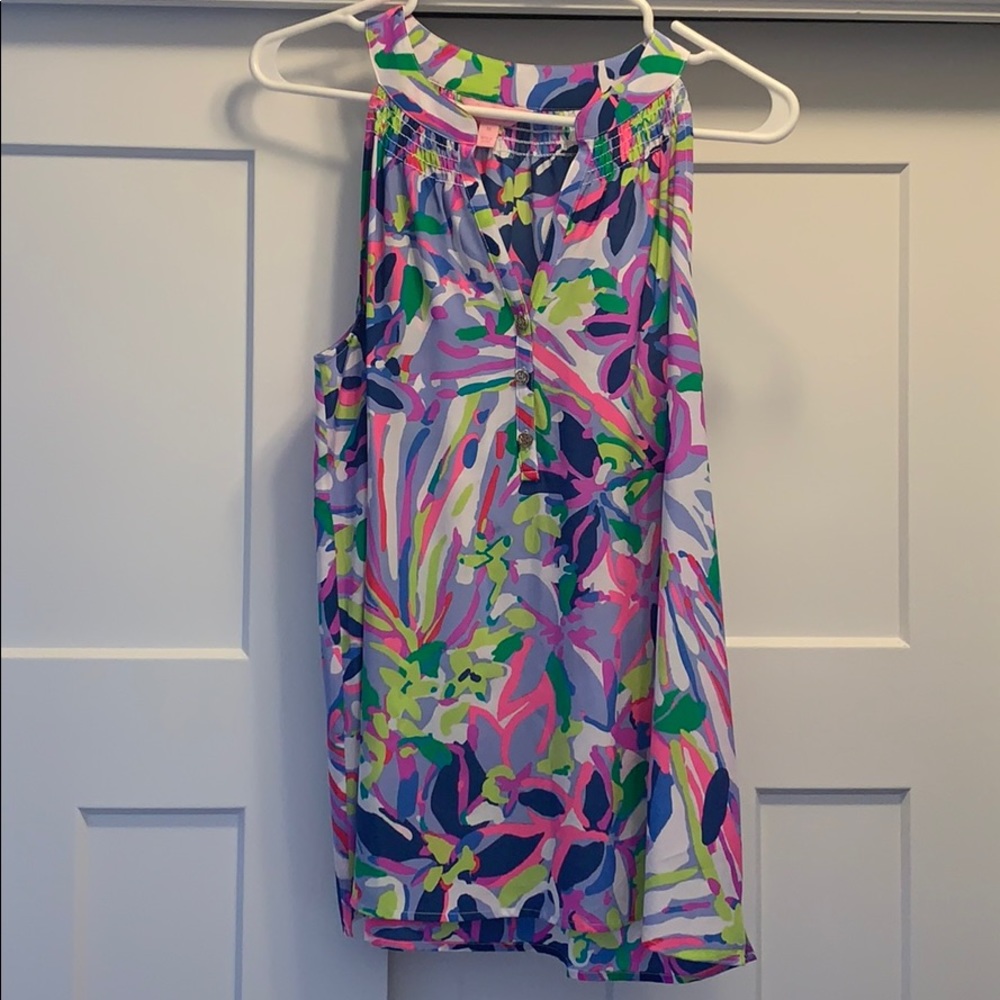 Lilly silk tank top with gold buttons